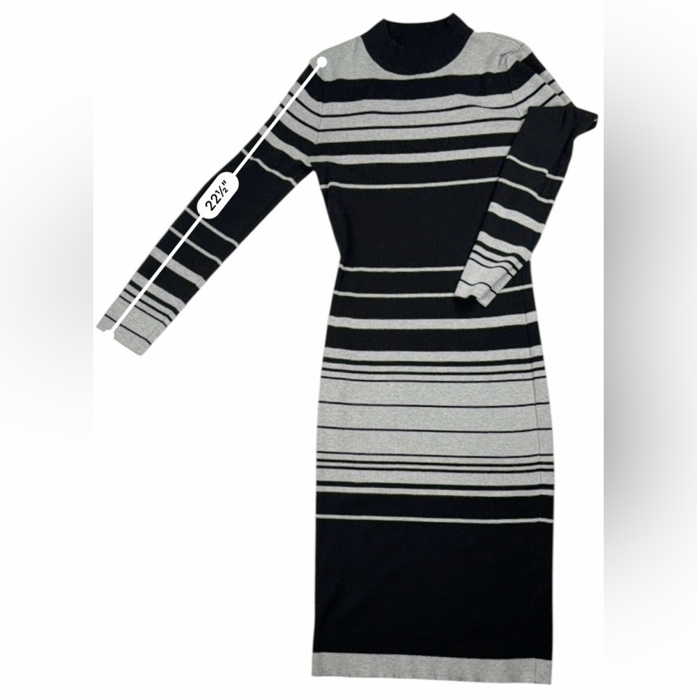 Love Always by FCT Black & Gray Striped Mock-Neck Sweater Midi Dress – Size XL - Picture 11 of 17